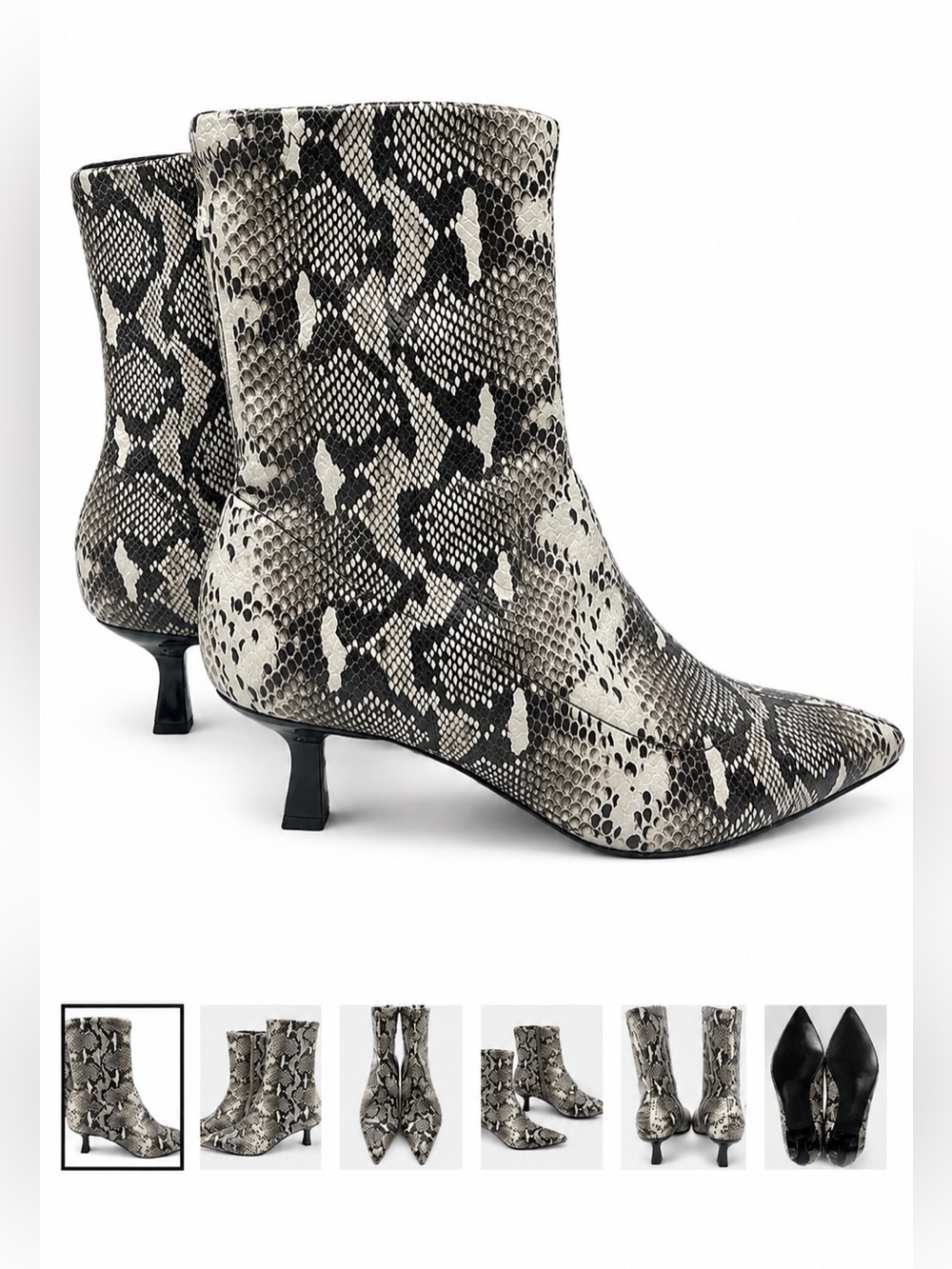 NWOB Abound SZ 7M brown/cream snake print vegan leather boot w/2” kitten heel.